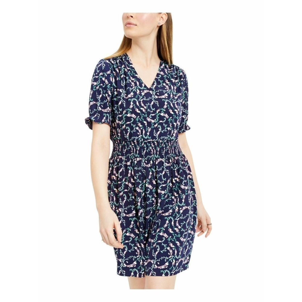 New Maison Jules Smock Waist Dress Navy Floral V N